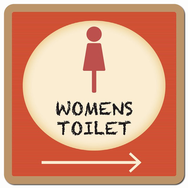 トイレ 御手洗 TOILET トイレマーク レトロ デザイン WOMENS 右 矢印 ピクトサイン マグネット 正方形 13x13cm マグネットサイン 誘導表示 ピクトグラム