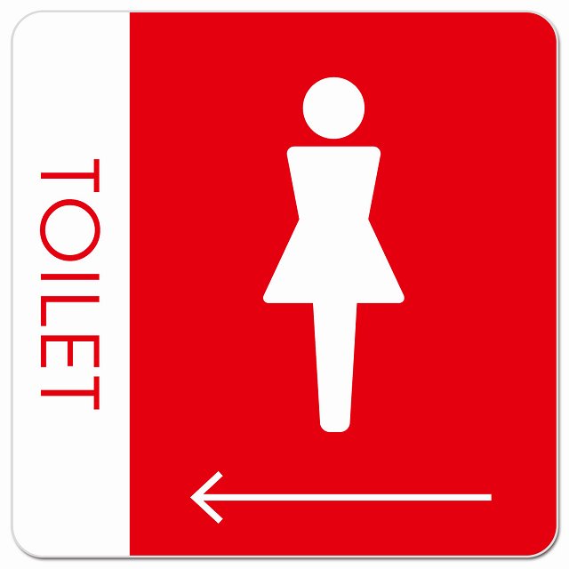 トイレ 御手洗 TOILET トイレマーク A1女 左 矢印 ピクトサイン マグネット 正方形 13x13cm マグネットサイン 誘導表示 ピクトグラム