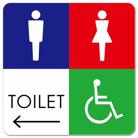 トイレ 御手洗 TOILET トイレマーク A2男女車椅子 左 矢印 ピクトサイン マグネット 正方形 13x13cm マグネットサイン 誘導表示 ピクトグラム