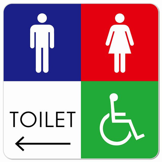 トイレ 御手洗 TOILET トイレマーク B2男女車椅子 左 矢印 ピクトサイン マグネット 正方形 13x13cm マグネットサイン 誘導表示 ピクトグラム