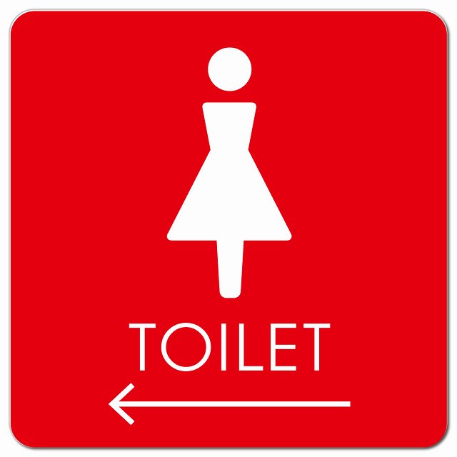 トイレ 御手洗 TOILET トイレマーク C2女 左 矢印 ピクトサイン マグネット 正方形 13x13cm マグネットサイン 誘導表示 ピクトグラム