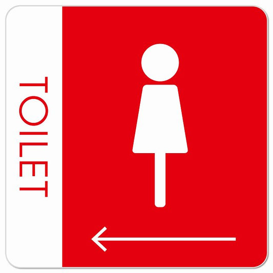 トイレ 御手洗 TOILET トイレマーク E1女 左 矢印 ピクトサイン マグネット 正方形 13x13cm マグネットサイン 誘導表示 ピクトグラム
