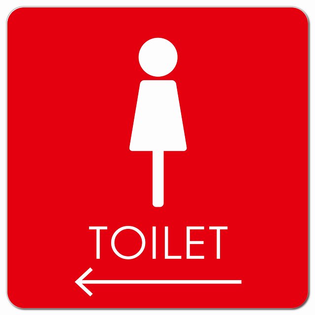 トイレ 御手洗 TOILET トイレマーク E2女 左 矢印 ピクトサイン マグネット 正方形 13x13cm マグネットサイン 誘導表示 ピクトグラム