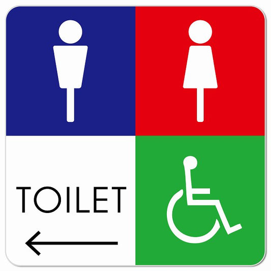 トイレ 御手洗 TOILET トイレマーク E2男女車椅子 左 矢印 ピクトサイン マグネット 正方形 13x13cm マグネットサイン 誘導表示 ピクトグラム