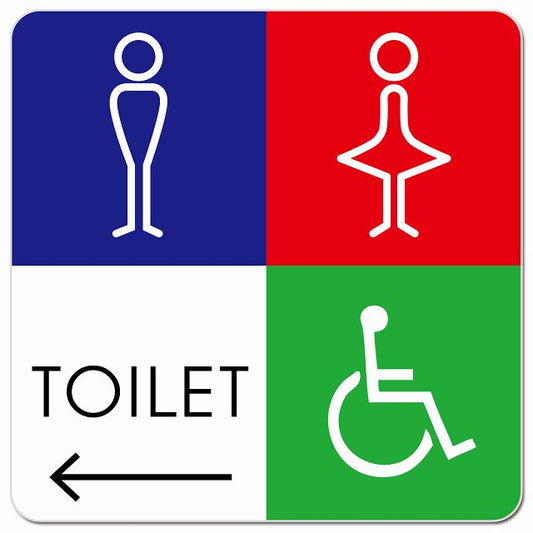トイレ 御手洗 TOILET トイレマーク J2男女車椅子 左 矢印 ピクトサイン マグネット 正方形 13x13cm マグネットサイン 誘導表示 ピクトグラム