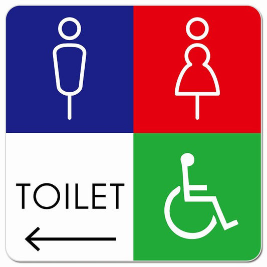 トイレ 御手洗 TOILET トイレマーク K2男女車椅子 左 矢印 ピクトサイン マグネット 正方形 13x13cm マグネットサイン 誘導表示 ピクトグラム