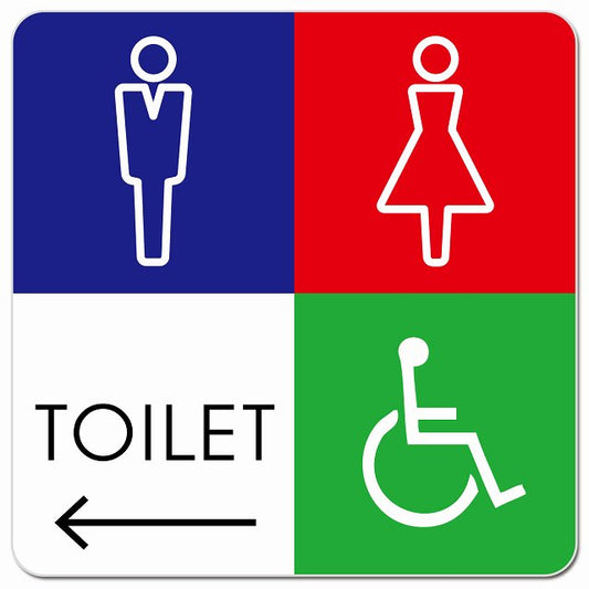 トイレ 御手洗 TOILET トイレマーク L2男女車椅子 左 矢印 ピクトサイン マグネット 正方形 13x13cm マグネットサイン 誘導表示 ピクトグラム