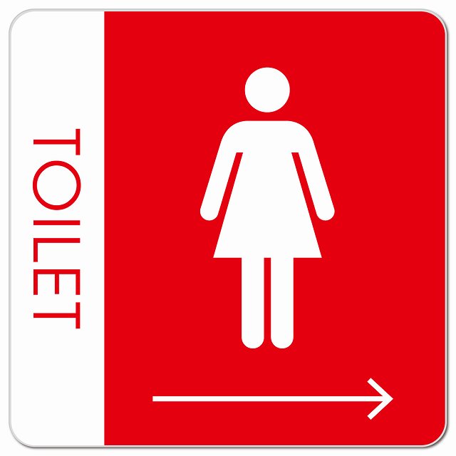 トイレ 御手洗 TOILET トイレマーク B1女 右 矢印 ピクトサイン マグネット 正方形 13x13cm マグネットサイン 誘導表示 ピクトグラム