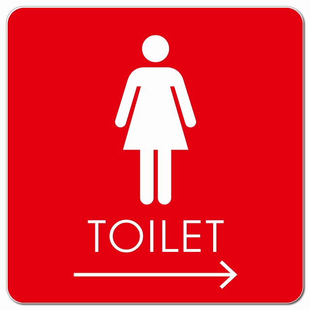 トイレ 御手洗 TOILET トイレマーク B2女 右 矢印 ピクトサイン マグネット 正方形 13x13cm マグネットサイン 誘導表示 ピクトグラム
