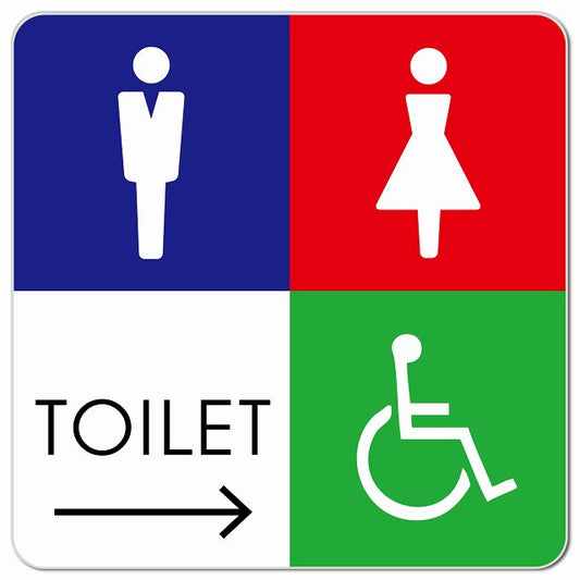 トイレ 御手洗 TOILET トイレマーク C2男女車椅子 右 矢印 ピクトサイン マグネット 正方形 13x13cm マグネットサイン 誘導表示 ピクトグラム