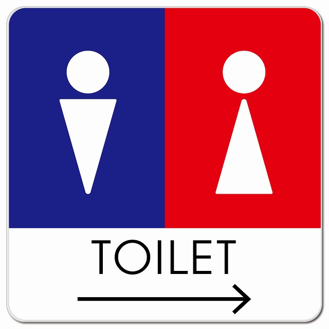 トイレ 御手洗 TOILET トイレマーク D1男女 右 矢印 ピクトサイン マグネット 正方形 13x13cm マグネットサイン 誘導表示 ピクトグラム