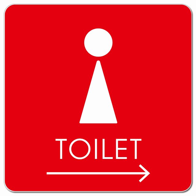 トイレ 御手洗 TOILET トイレマーク D2女 右 矢印 ピクトサイン マグネット 正方形 13x13cm マグネットサイン 誘導表示 ピクトグラム