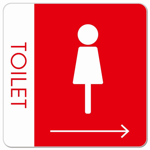 トイレ 御手洗 TOILET トイレマーク E1女 右 矢印 ピクトサイン マグネット 正方形 13x13cm マグネットサイン 誘導表示 ピクトグラム