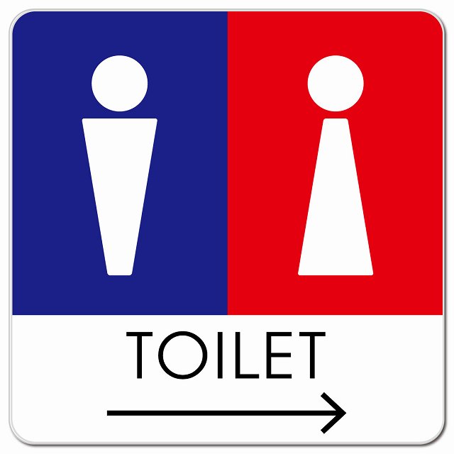 トイレ 御手洗 TOILET トイレマーク F1男女 右 矢印 ピクトサイン マグネット 正方形 13x13cm マグネットサイン 誘導表示 ピクトグラム