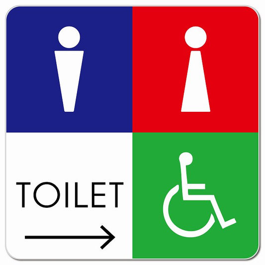 トイレ 御手洗 TOILET トイレマーク F2男女車椅子 右 矢印 ピクトサイン マグネット 正方形 13x13cm マグネットサイン 誘導表示 ピクトグラム