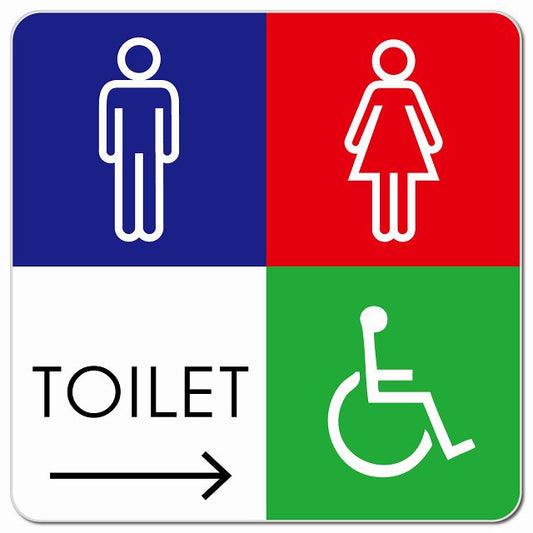 トイレ 御手洗 TOILET トイレマーク G2男女車椅子 右 矢印 ピクトサイン マグネット 正方形 13x13cm マグネットサイン 誘導表示 ピクトグラム