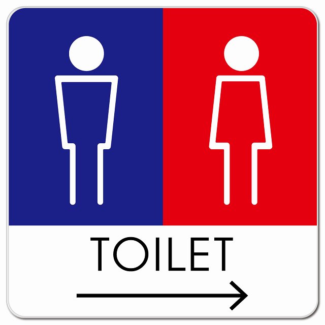 トイレ 御手洗 TOILET トイレマーク H1男女 右 矢印 ピクトサイン マグネット 正方形 13x13cm マグネットサイン 誘導表示 ピクトグラム