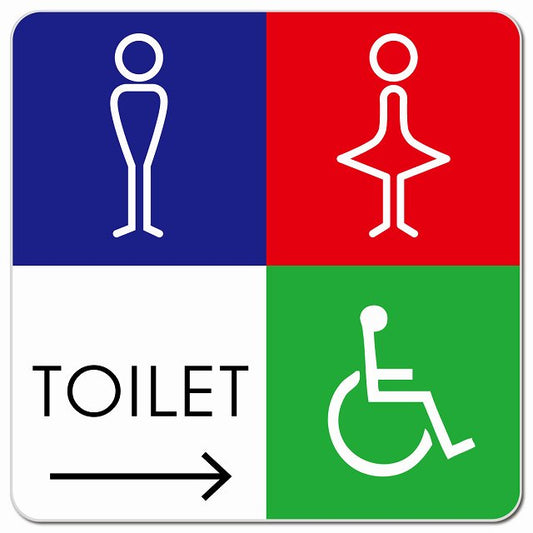 トイレ 御手洗 TOILET トイレマーク J2男女車椅子 右 矢印 ピクトサイン マグネット 正方形 13x13cm マグネットサイン 誘導表示 ピクトグラム