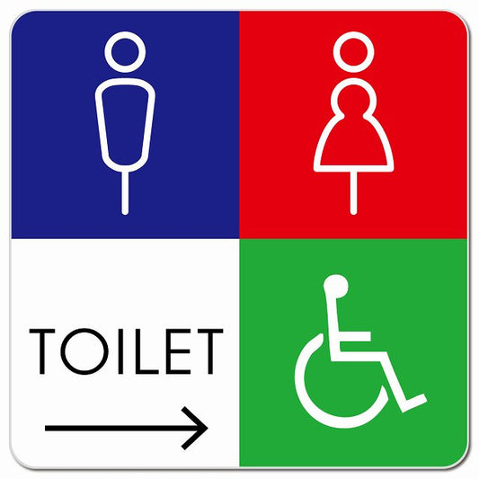 トイレ 御手洗 TOILET トイレマーク K2男女車椅子 右 矢印 ピクトサイン マグネット 正方形 13x13cm マグネットサイン 誘導表示 ピクトグラム