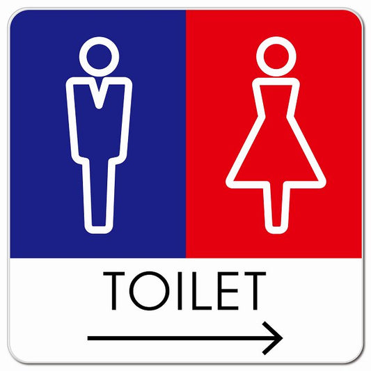トイレ 御手洗 TOILET トイレマーク L1男女 右 矢印 ピクトサイン マグネット 正方形 13x13cm マグネットサイン 誘導表示 ピクトグラム
