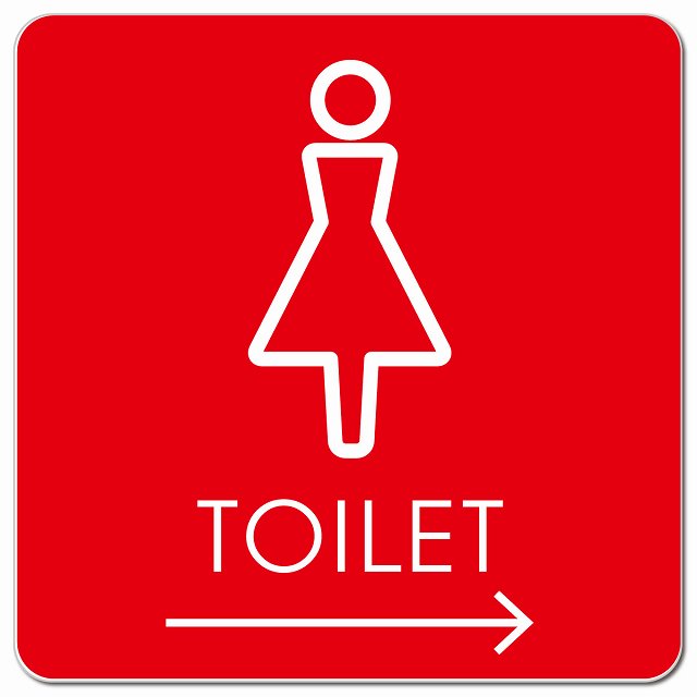 トイレ 御手洗 TOILET トイレマーク L2女 右 矢印 ピクトサイン マグネット 正方形 13x13cm マグネットサイン 誘導表示 ピクトグラム