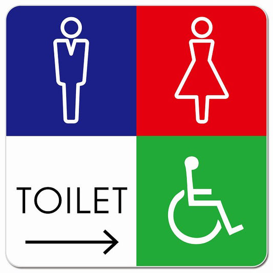 トイレ 御手洗 TOILET トイレマーク L2男女車椅子 右 矢印 ピクトサイン マグネット 正方形 13x13cm マグネットサイン 誘導表示 ピクトグラム