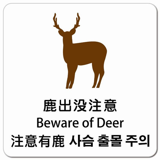 鹿出没注意 インバウンド 多言語 英語 中国語 韓国語 対応 ピクトサイン マグネット 正方形 13x13cm マグネットサイン 外国人対応 ピクトグラム