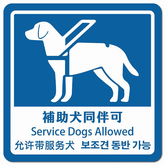 補助犬同伴可 ブルー インバウンド 多言語 英語 中国語 韓国語 対応 ピクトサイン マグネット 正方形 13x13cm マグネットサイン 外国人対応 ピクトグラム