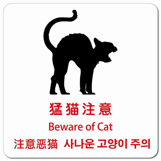 猛猫注意 インバウンド 多言語 英語 中国語 韓国語 対応 ピクトサイン マグネット 正方形 13x13cm マグネットサイン 外国人対応 ピクトグラム