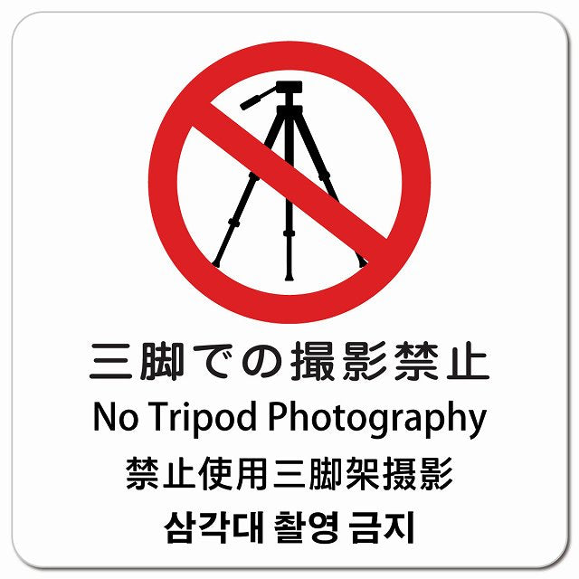三脚での撮影禁止 インバウンド 多言語 英語 中国語 韓国語 対応 ピクトサイン マグネット 正方形 13x13cm マグネットサイン 外国人対応 ピクトグラム