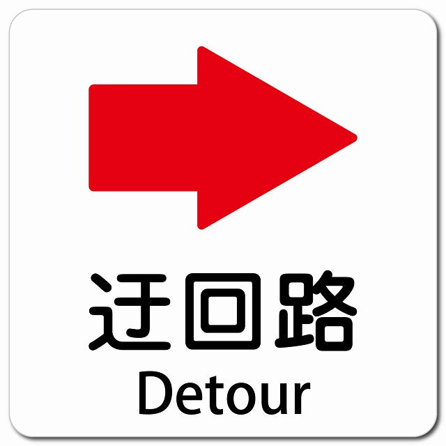 迂回路 右 Detour ピクトサイン マグネット 多言語 13x13cm 正方形 マグネットサイン 外国人対応 ピクトグラム