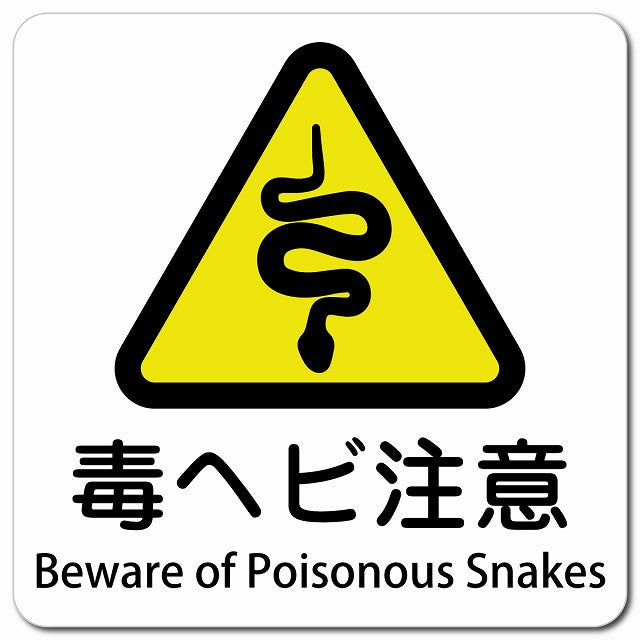 毒ヘビ注意 Beware of Poisonous Snakes ピクトサイン マグネット 多言語 13x13cm 正方形