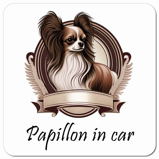 Dog in Car イラスト付 パピヨン Bタイプ 車用 マグネット 13x13cm 正方形 カーマグネット 表示プレート