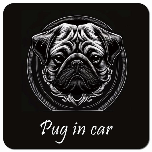 Dog in Car イラスト付 パグ Bタイプ 車用 マグネット 13x13cm 正方形 カーマグネット 表示プレート