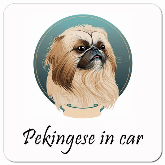 Dog in Car イラスト付 ペキニーズ Aタイプ 車用 マグネット 13x13cm 正方形 カーマグネット 表示プレート