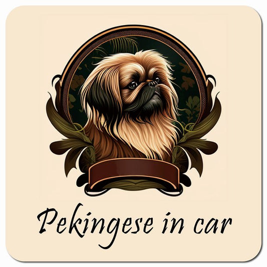 Dog in Car イラスト付 ペキニーズ Bタイプ 車用 マグネット 13x13cm 正方形 カーマグネット 表示プレート