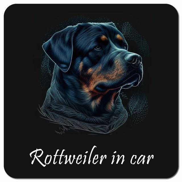 Dog in Car イラスト付 ロットワイラー Bタイプ 車用 マグネット 13x13cm 正方形 カーマグネット 表示プレート