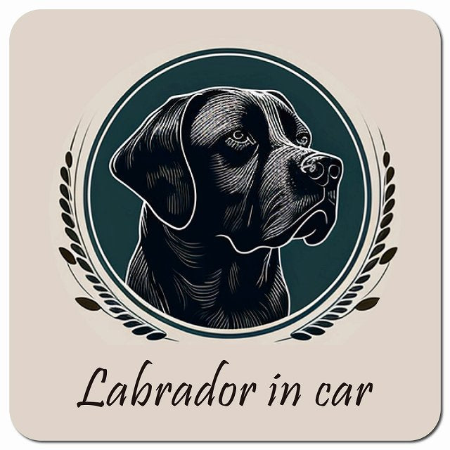 Dog in Car イラスト付 ラブラドール Bタイプ 車用 マグネット 13x13cm 正方形 カーマグネット 表示プレート