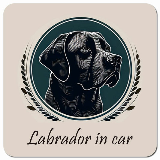 Dog in Car イラスト付 ラブラドール Bタイプ 車用 マグネット 13x13cm 正方形 カーマグネット 表示プレート