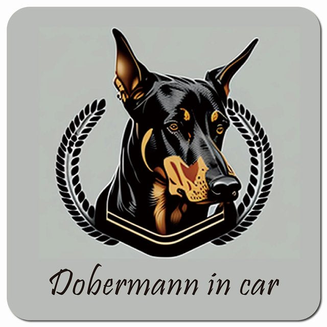 Dog in Car イラスト付 ドーベルマン Aタイプ 車用 マグネット 13x13cm 正方形 カーマグネット 表示プレート