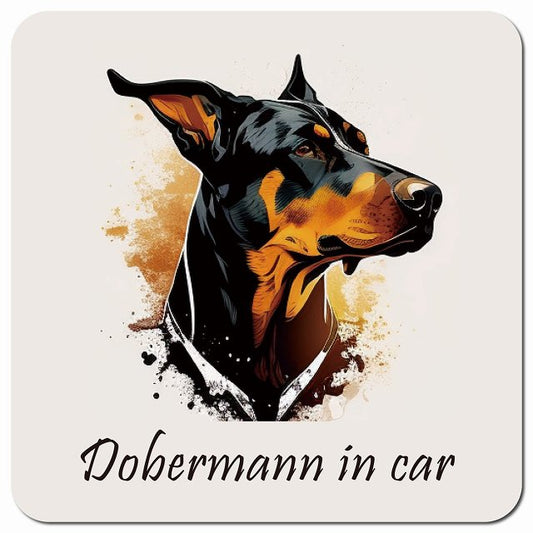 Dog in Car イラスト付 ドーベルマン Bタイプ 車用 マグネット 13x13cm 正方形 カーマグネット 表示プレート