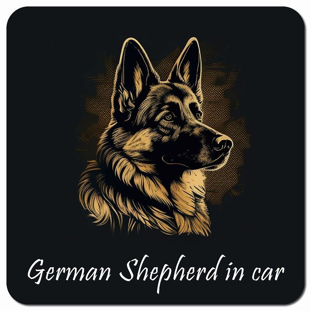 Dog in Car イラスト付 シェパード Aタイプ 車用 マグネット 13x13cm 正方形 カーマグネット 表示プレート