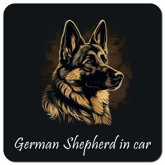 Dog in Car イラスト付 シェパード Aタイプ 車用 マグネット 13x13cm 正方形 カーマグネット 表示プレート