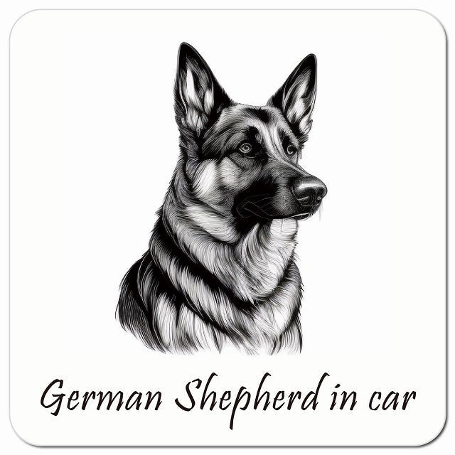 Dog in Car イラスト付 シェパード Bタイプ 車用 マグネット 13x13cm 正方形 カーマグネット 表示プレート