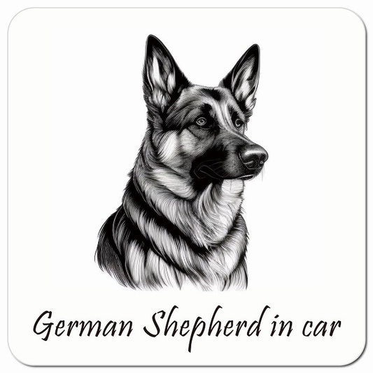 Dog in Car イラスト付 シェパード Bタイプ 車用 マグネット 13x13cm 正方形 カーマグネット 表示プレート