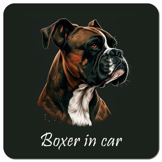 Dog in Car イラスト付 ボクサー Bタイプ 車用 マグネット 13x13cm 正方形 カーマグネット 表示プレート