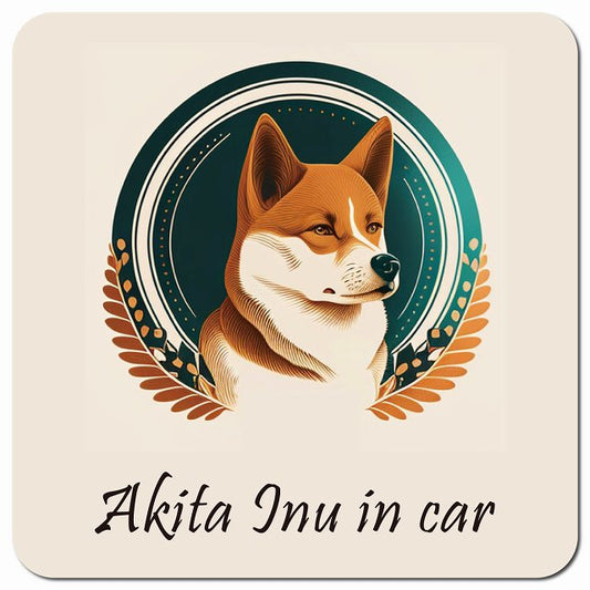 Dog in Car イラスト付 秋田犬 Bタイプ 車用 マグネット 13x13cm 正方形 カーマグネット 表示プレート