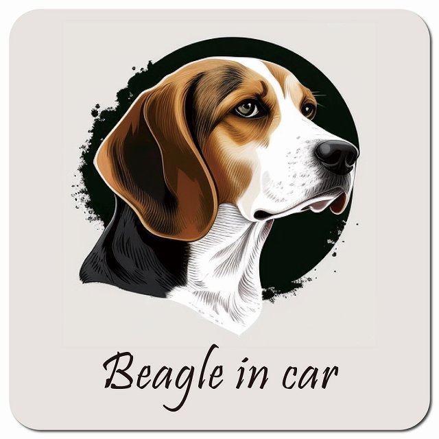 Dog in Car イラスト付 ビーグル Aタイプ 車用 マグネット 13x13cm 正方形 カーマグネット 表示プレート