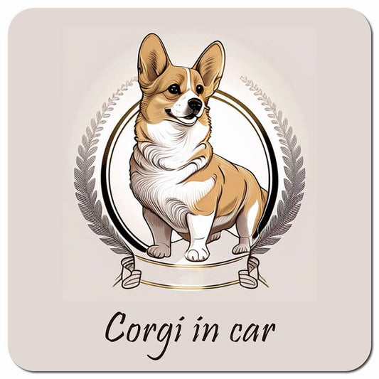 Dog in Car イラスト付 コーギー Aタイプ 車用 マグネット 13x13cm 正方形 カーマグネット 表示プレート