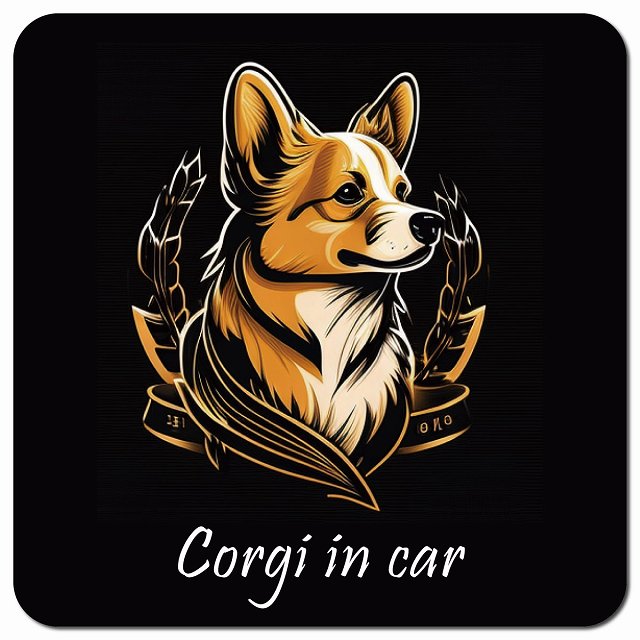 Dog in Car イラスト付 コーギー Bタイプ 車用 マグネット 13x13cm 正方形 カーマグネット 表示プレート